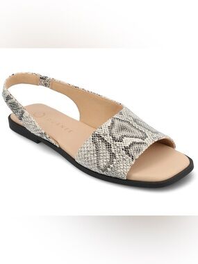 Journee Collection Snake-Print Slingback Sandal in Cream/Black